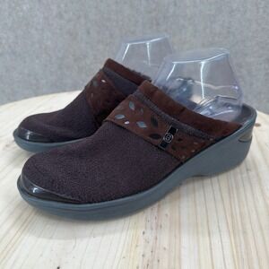 The Bzees Dolce Mule Brown Textured Slip On Clogs Laser Cut Wedge Shoes 10M